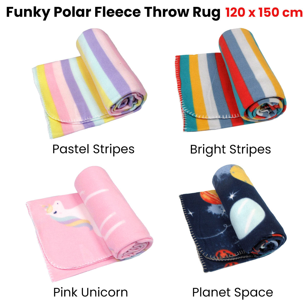 Funky Cute Polar Fleece Throw Rug Bright Stripes