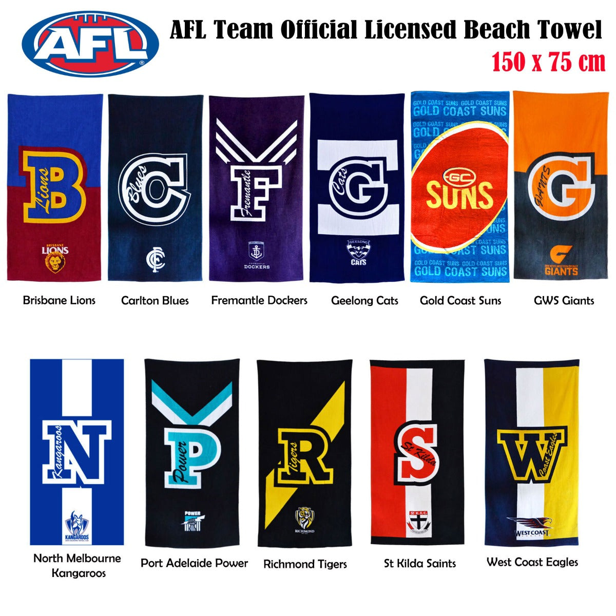 AFL Licensed Cotton Beach Towel Gold Coast Suns
