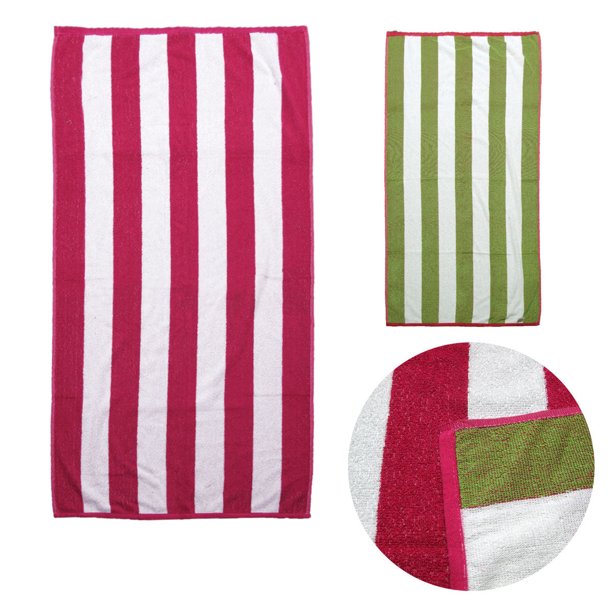 Set of 2 Reversible Cabana Striped Towels Hot Pink/Lime