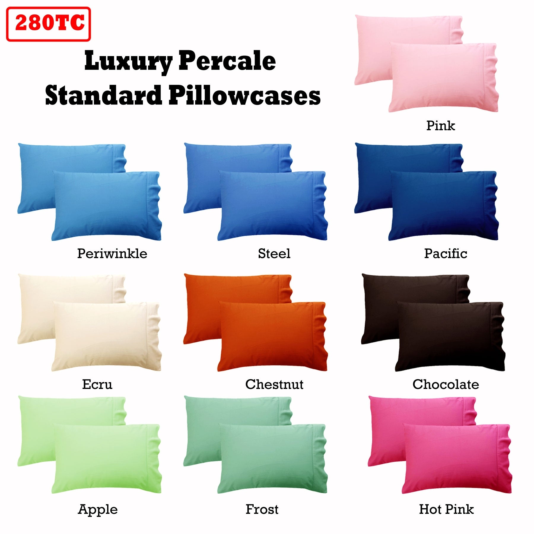 280TC Luxury Percale Standard Pillowcases Steel