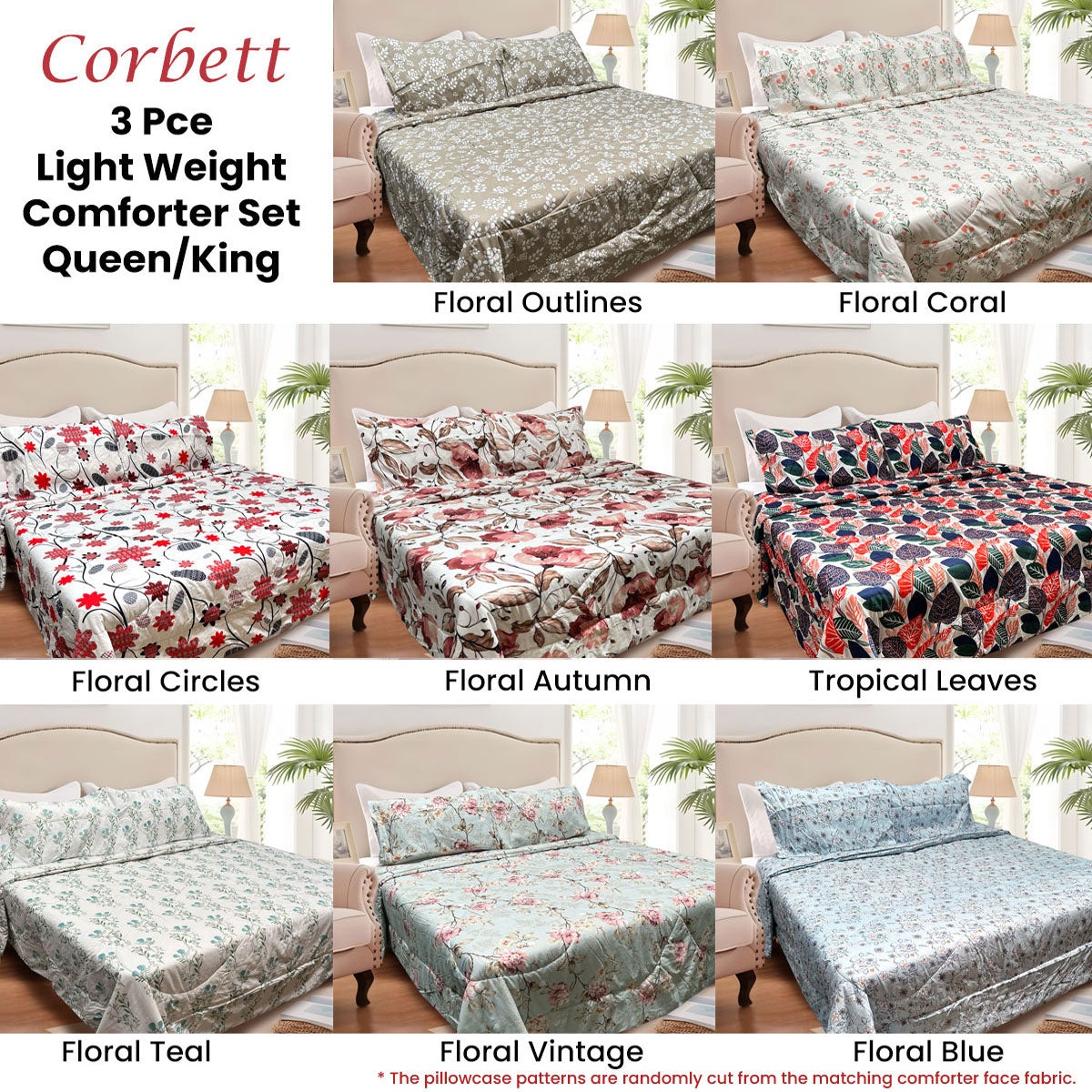 Hotel Living 3 Pce Light Weight Comforter Set Queen/King Corbett Floral Autumn