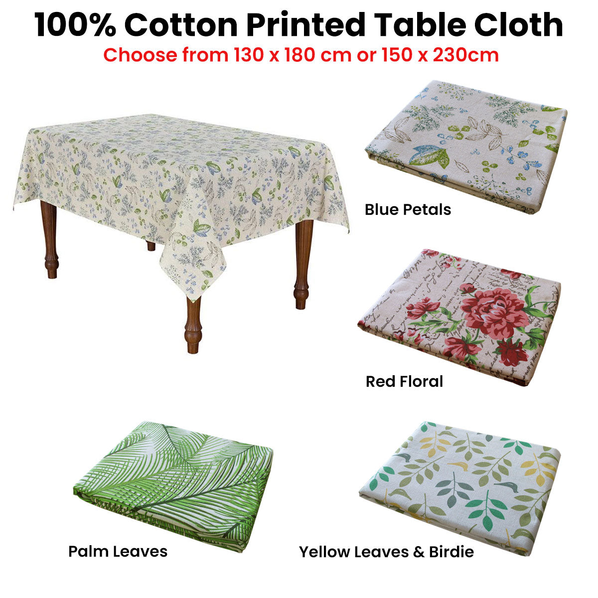 Cotton Yellow Leaves Birdie Oblong Table Cloth 150 x 230cm