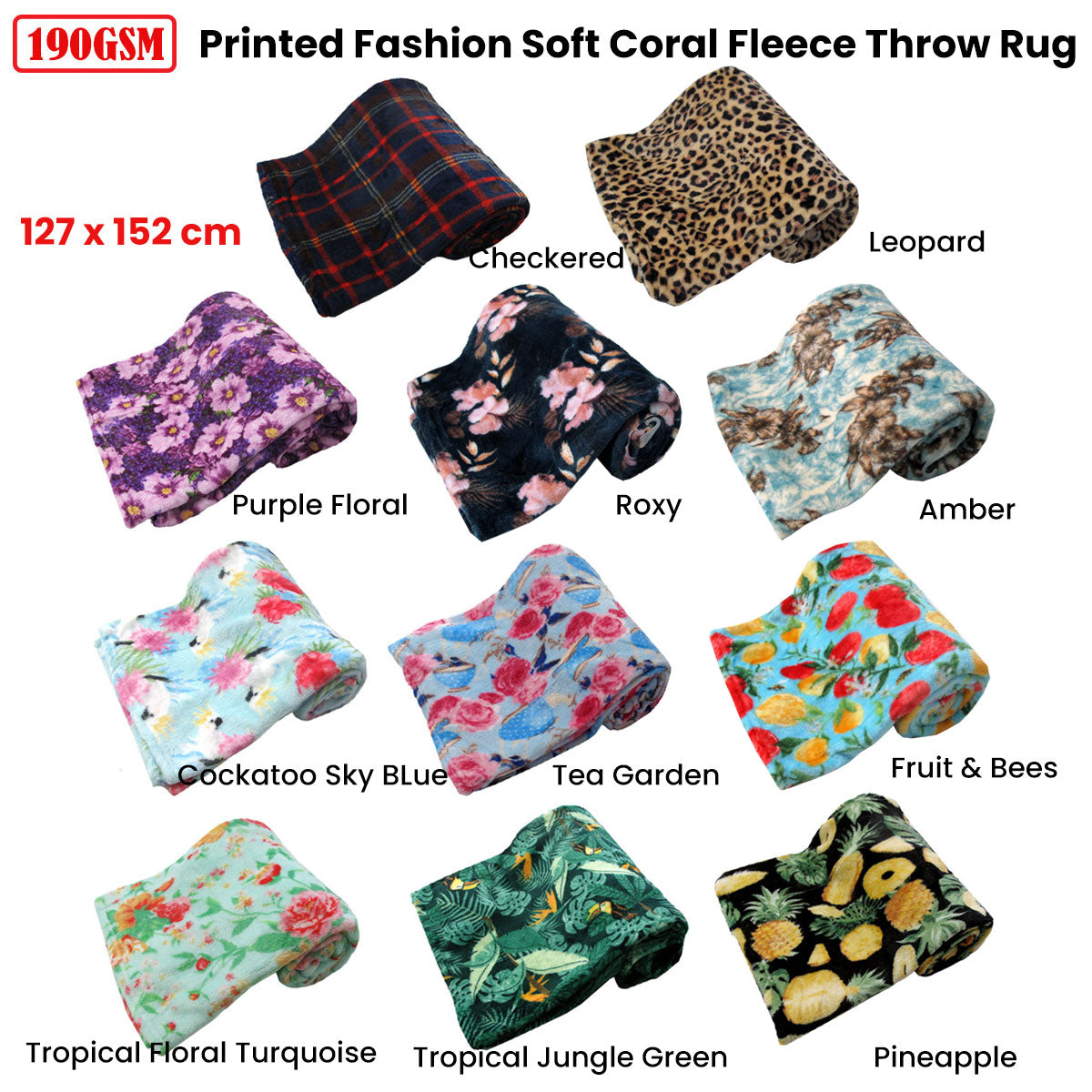 190GSM Fashion Printed Ultra Soft Coral Fleece Throw 127 x 152cm Checkered