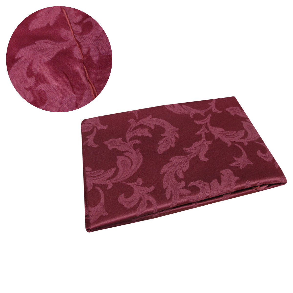 Damask Jacquard Polyester Tablecloth 180cm Round Leaf Burgundy