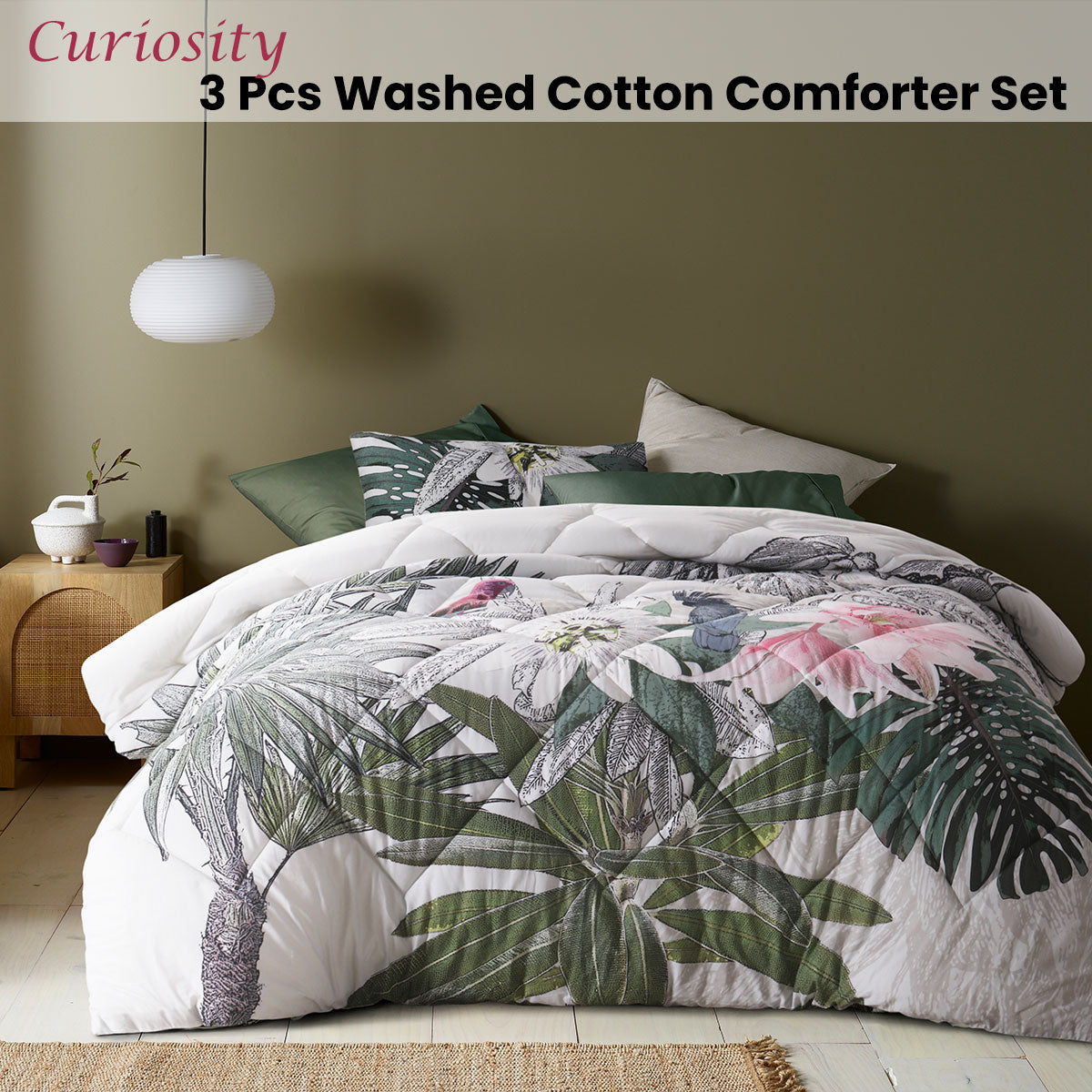 Accessorize Curiosity Washed Cotton Printed 3 Piece Comforter Set King