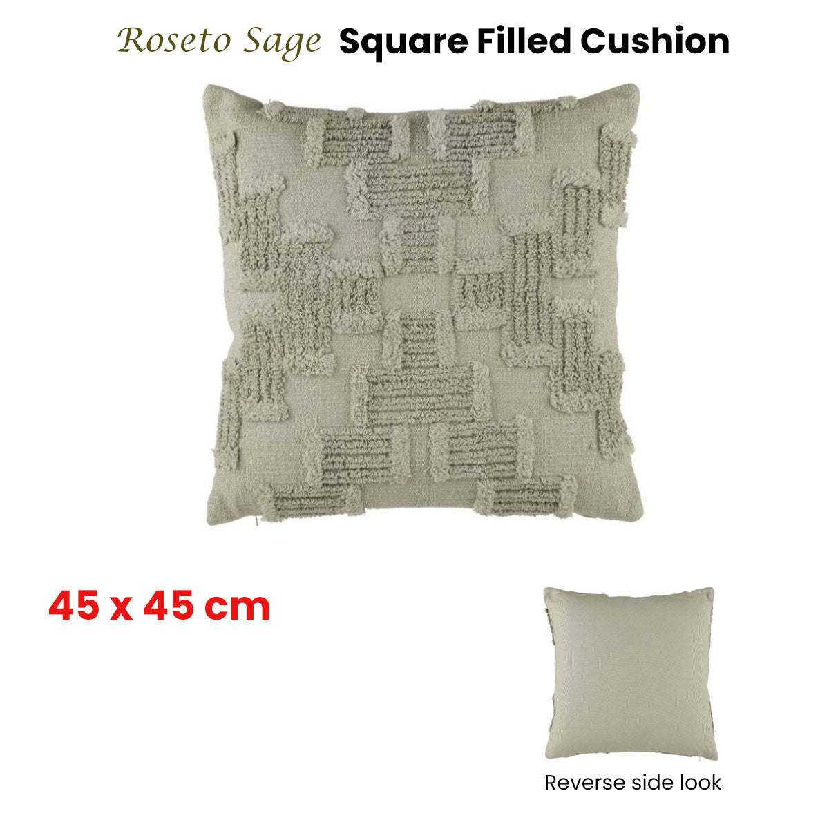 Accessorize Roseto Sage Square Filled Cushion 45cm x 45cm