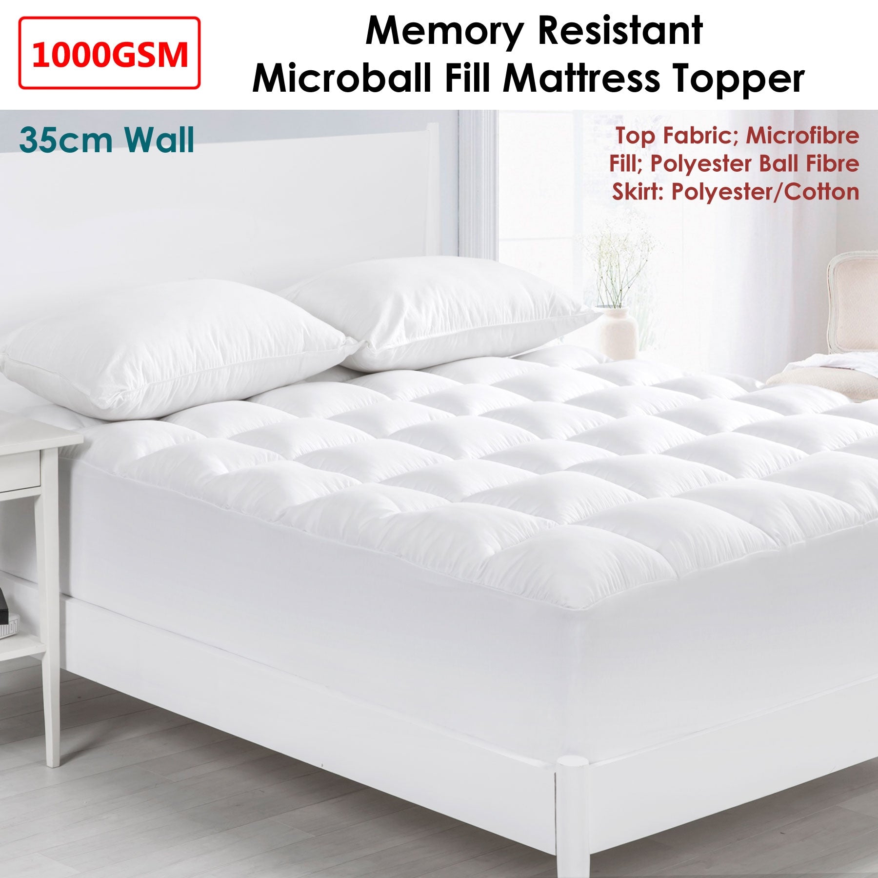 Cloudland 1000GSM Memory Resistant Microball Fill Mattress Topper King