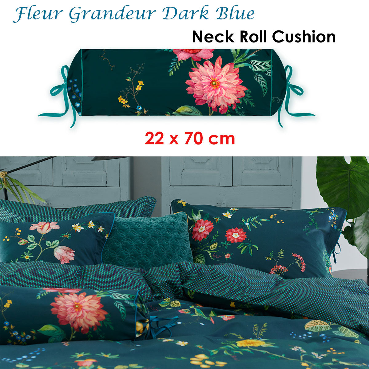 PIP Studio Fleur Grandeur Dark Blue Neck Roll Cushion
