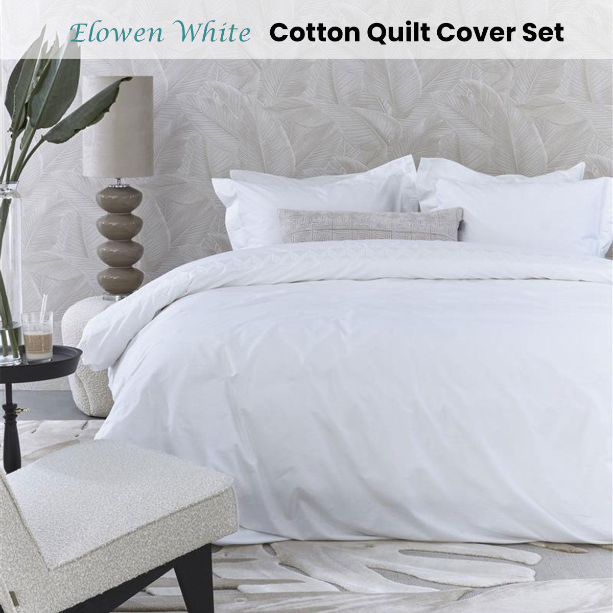 Riviera Maison Elowen White Cotton Quilt Cover Set Queen