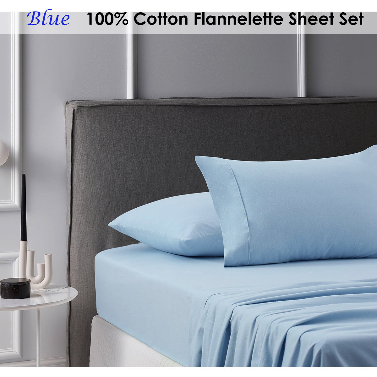 Accessorize Cotton Flannelette Sheet Set Blue Single
