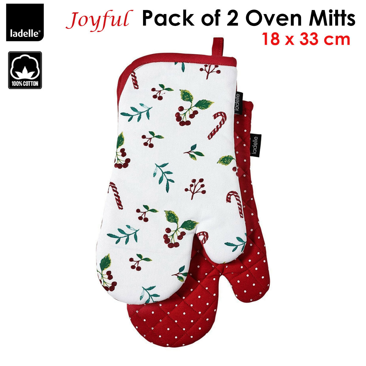 Ladelle Joyful Red Set of 2 Oven Mitts 18 x 33 cm