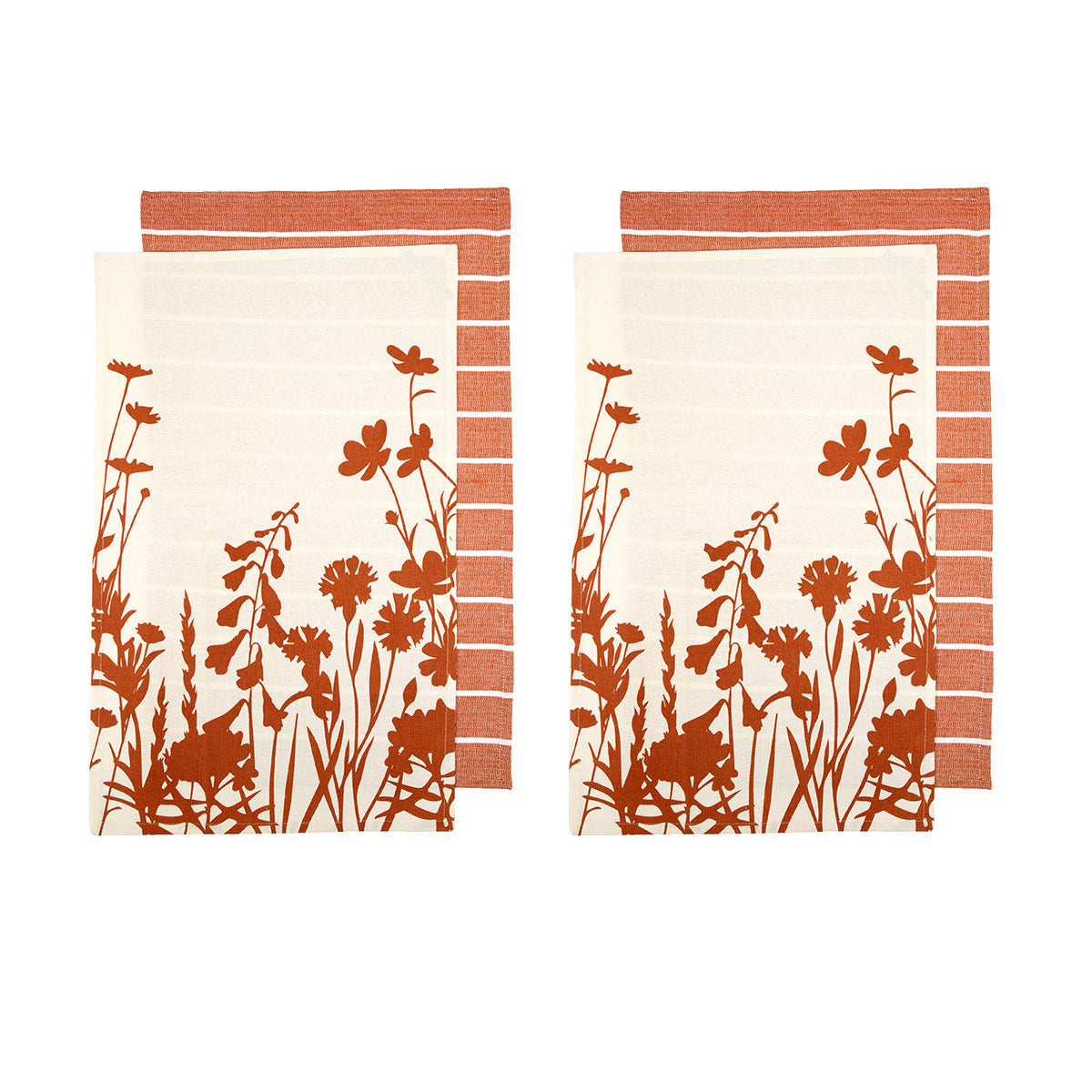 Ladelle Set of 4 Sanctuary Floral Cotton Kitchen Tea Towels 50 x 70 cm Terracotta