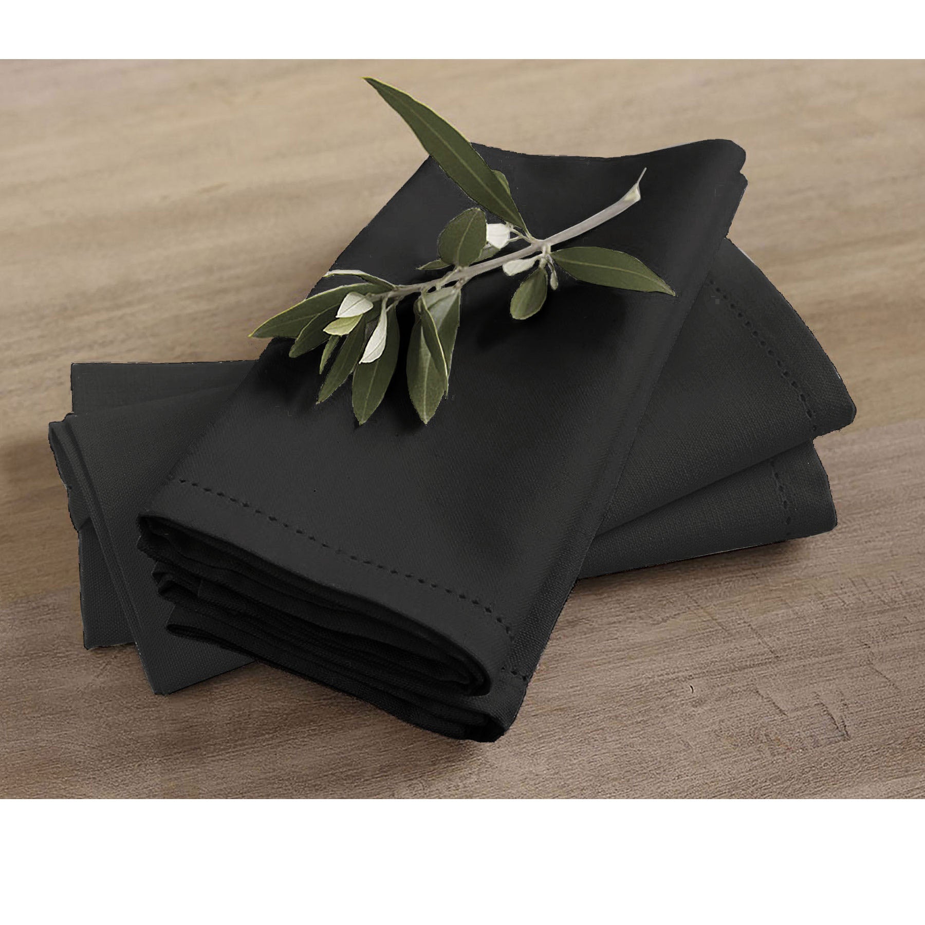 Rans Set of 4 Cotton Hemstitch Napkins - Black