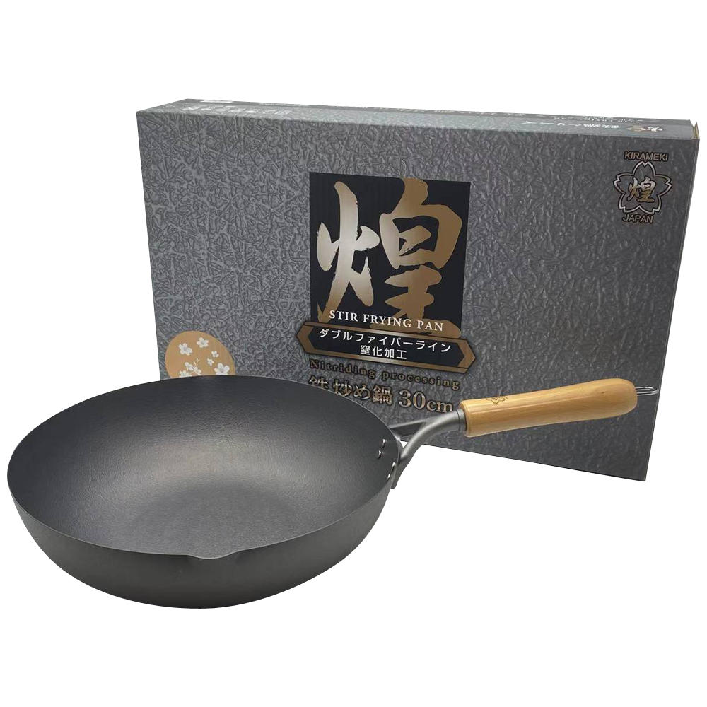 Kirameki Premium Cast Iron Nitriding Processing Stir-fry Wok (Made in Japan) - 30cm