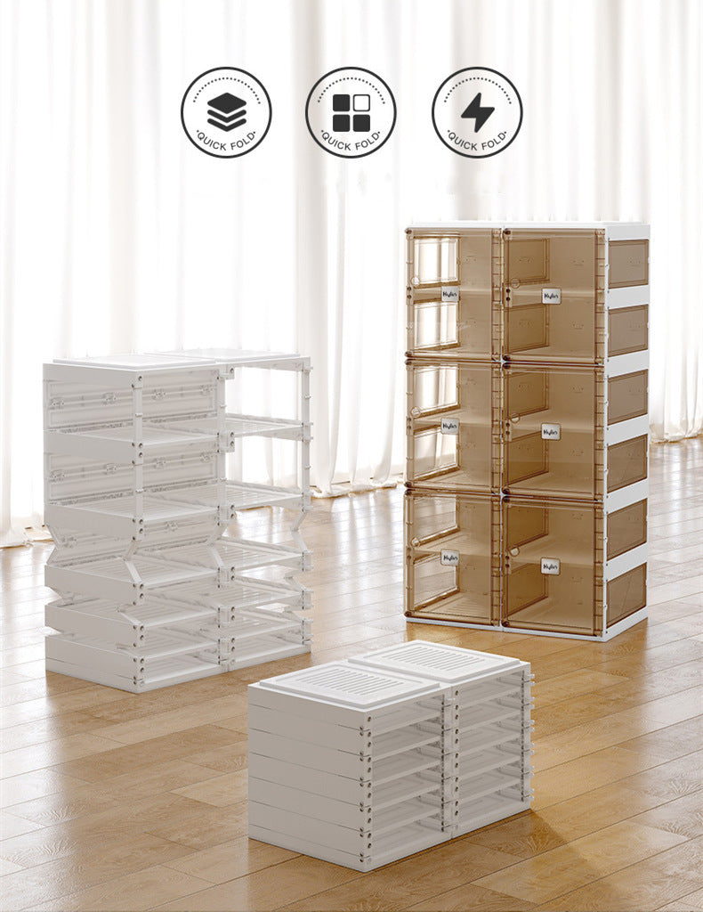 Kylin Cubes Storage Folding Shoe Box With 1 Column, 10 Grids,5 Brown Doors