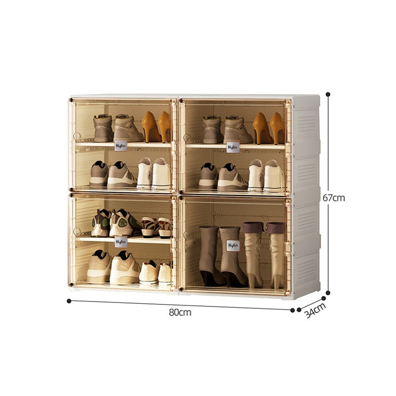 Kylin Cubes Storage Folding Shoe Cabinet With 2 Column & 7 Grids & 4 Brown Door