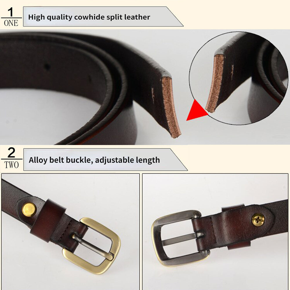 New Women's Belt Luxury Genuine Leather Belts For Women Female Gold Pin Buckle (Black)
