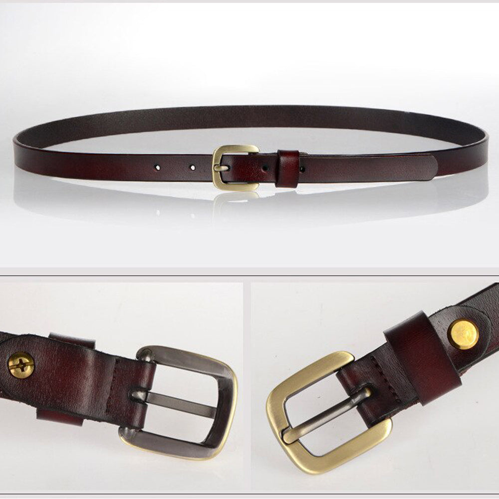 New Women's Belt Luxury Genuine Leather Belts For Women Female Gold Pin Buckle (Coffee)