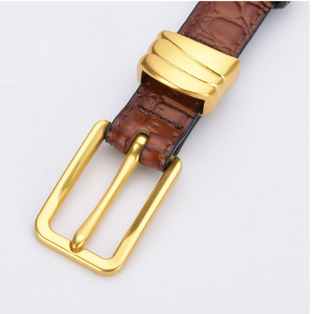 Genuine leather with Crocodile pattern pin buckle thin belt jeans belt for women (Light Brown)