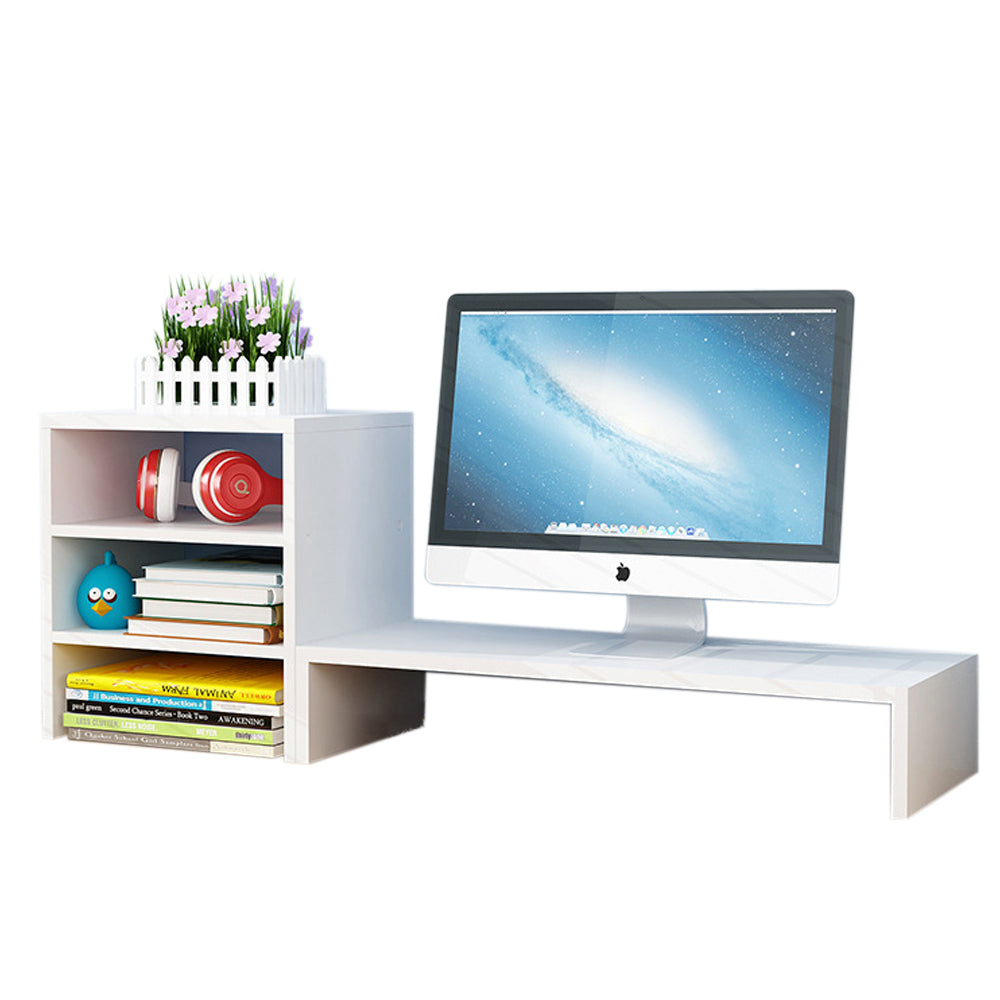 Wooden Desk Monitor Riser Stand With 3Tier Storage Shelves Desktop Bookshelf(White Wood(Style 01))