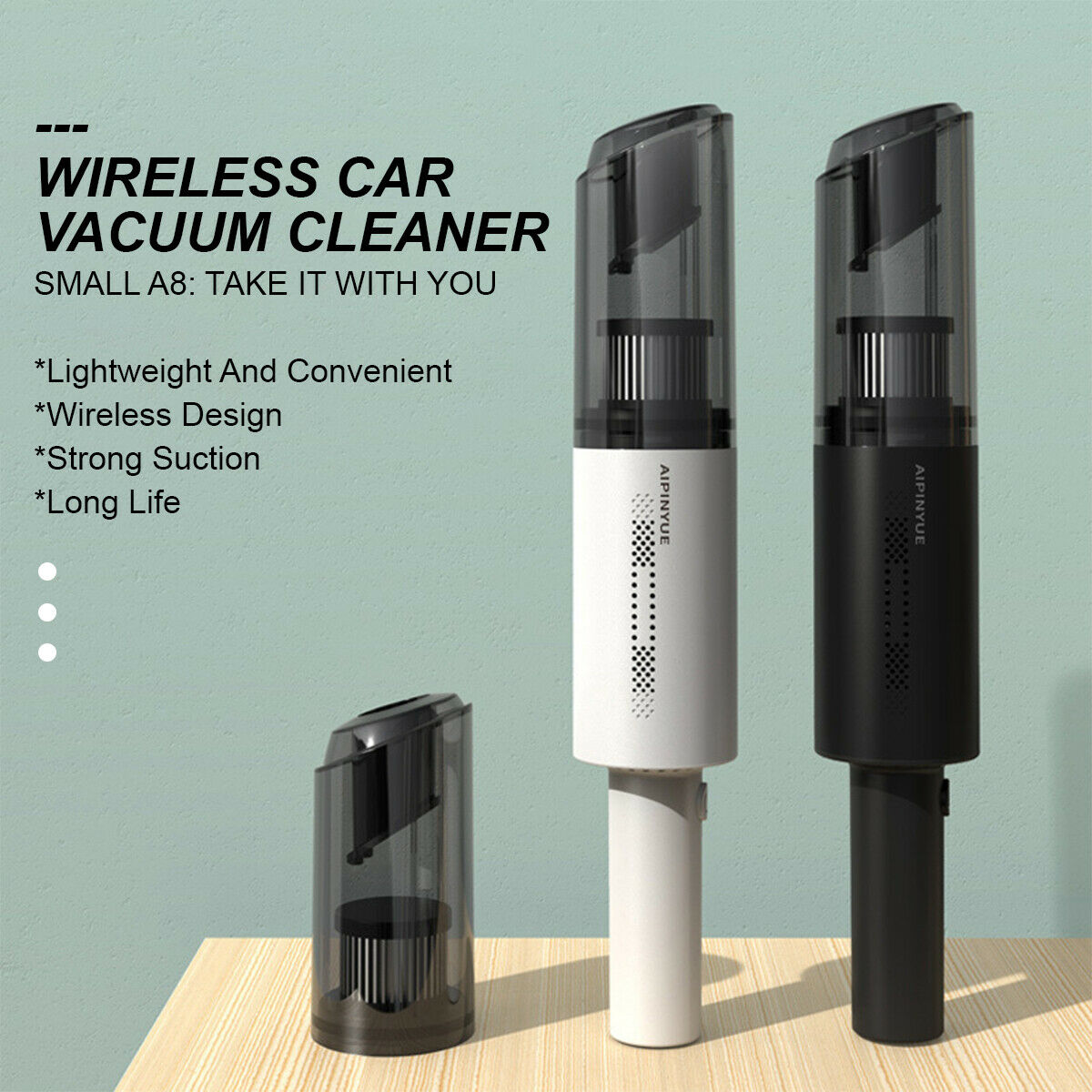 Wireless Charge 6000Pa Suction Powerful Portable Car Vacuum Cleaner Home Duster(Black)