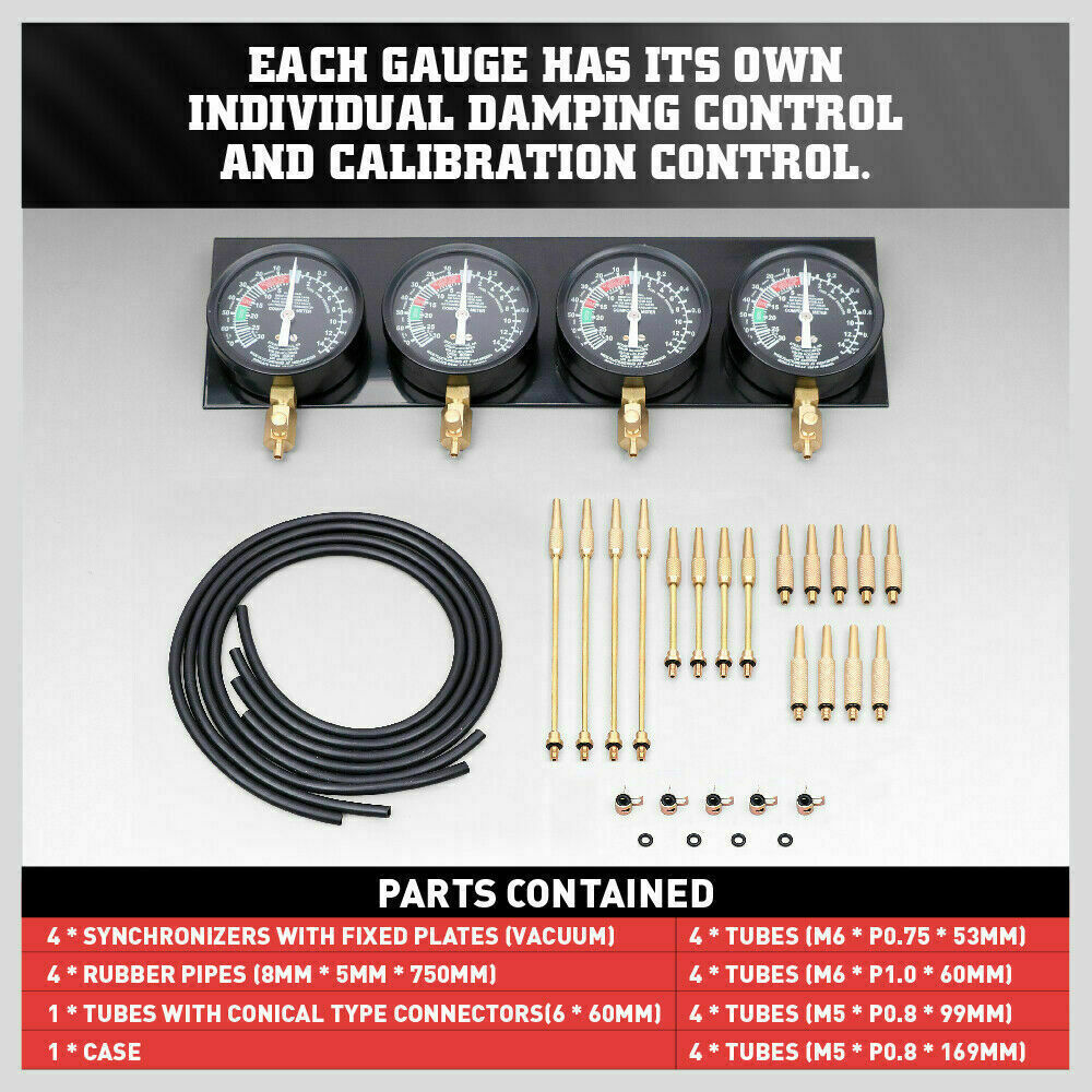 Fuel Vacuum Carburetor Synchronizer Kit Carb Sync Gauge Set Adjustable Balancer