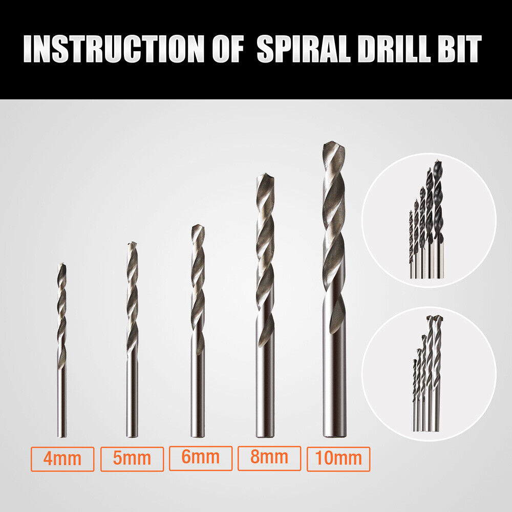 15Pc HSS Drill Bits Combination Set Wood Metal & Concrete Drilling Metric Titanium