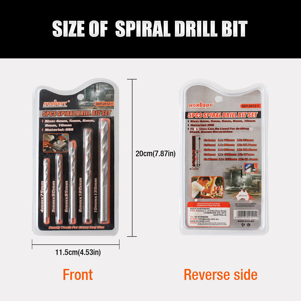 15Pc HSS Drill Bits Combination Set Wood Metal & Concrete Drilling Metric Titanium