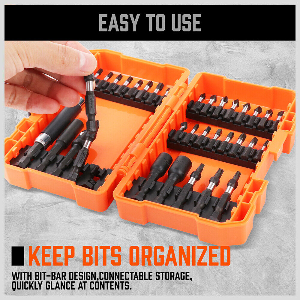 34Pc Impact Screwdriver Bit Set Nut Driver Magnetic Drill Holder Quick Release