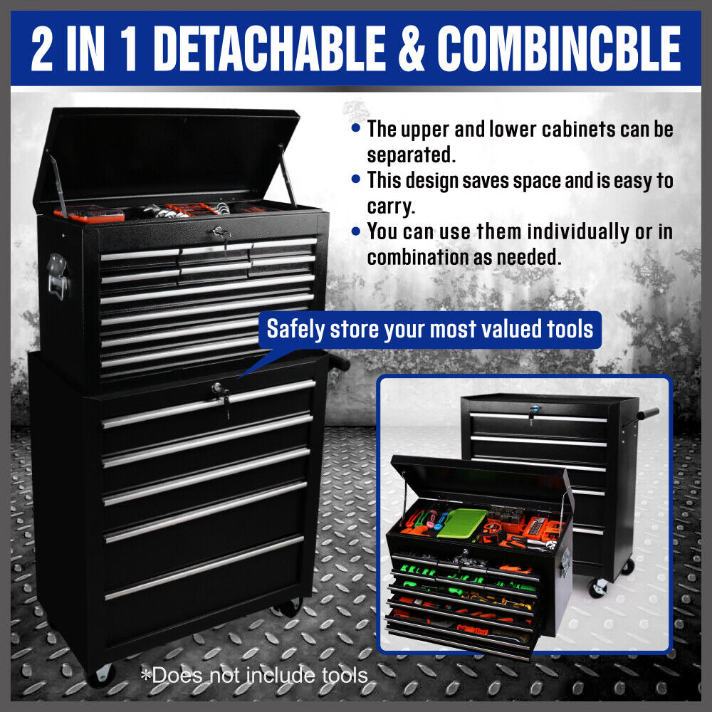 15-Drawer Tool Box Trolley Cabinet - Lockable Storage Cart Garage Toolbox Organizer System