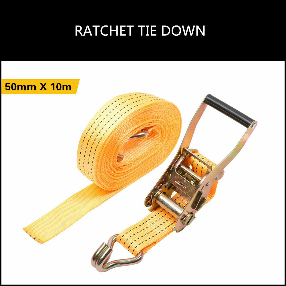 50mm x 10M Tie Down Strap Heavy Duty Ratchet Straps Trailer Boat 2000KG Loading