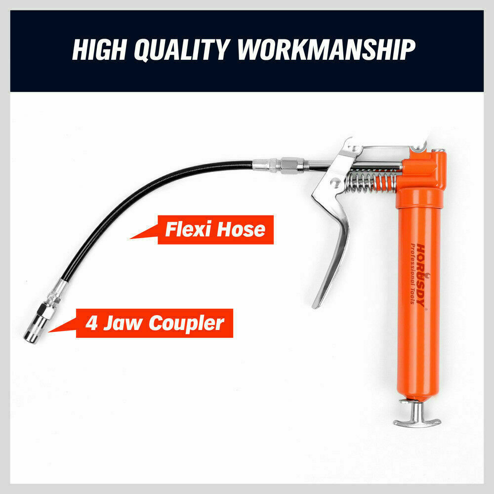 2-WAY Mini Grease Gun Manual Pistol Grip With 3OZ Cartridge Flexi Hose & Coupler