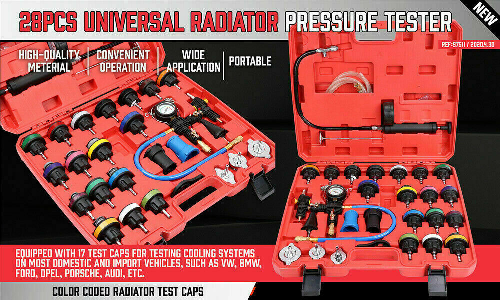 28Pc Radiator Pressure Test Set Cooling System Leaking Check Refill Vacuum Tool