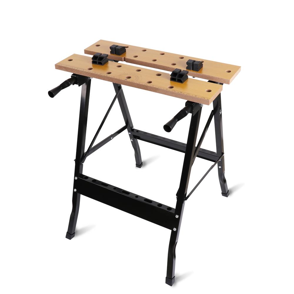 Foldable Work Bench Mobile Sawhorse Garage Trestle Wood Cutting Anti-slip Table