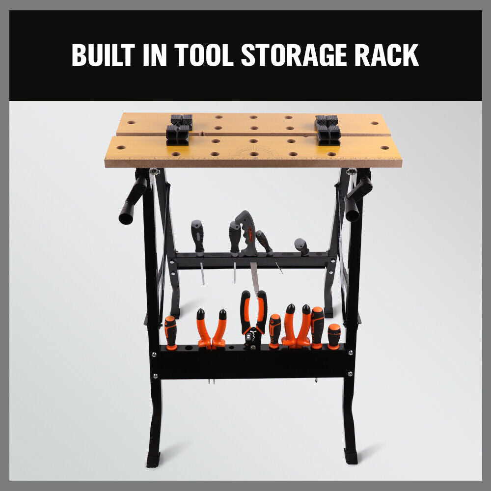 Foldable Work Bench Mobile Sawhorse Garage Trestle Wood Cutting Anti-slip Table