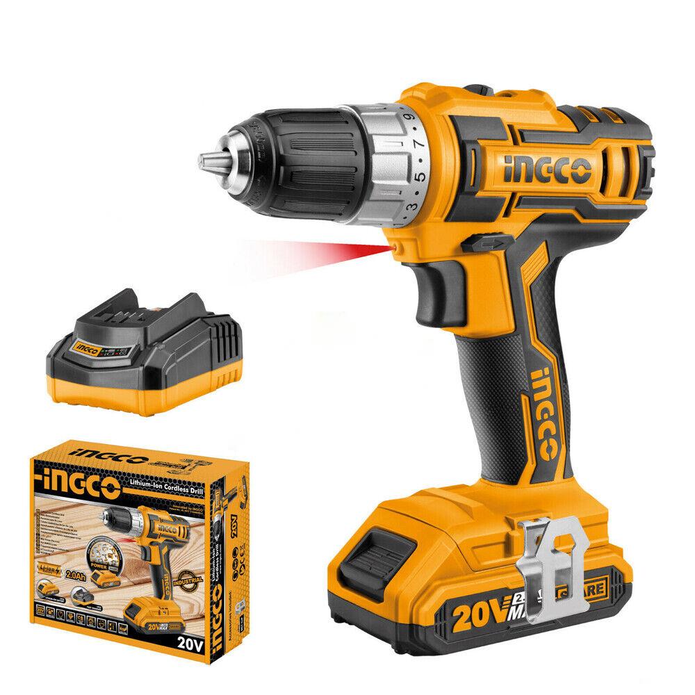 INGCO Cordless Power Drill Electric Screwdriver Drilling With Battery & Charger