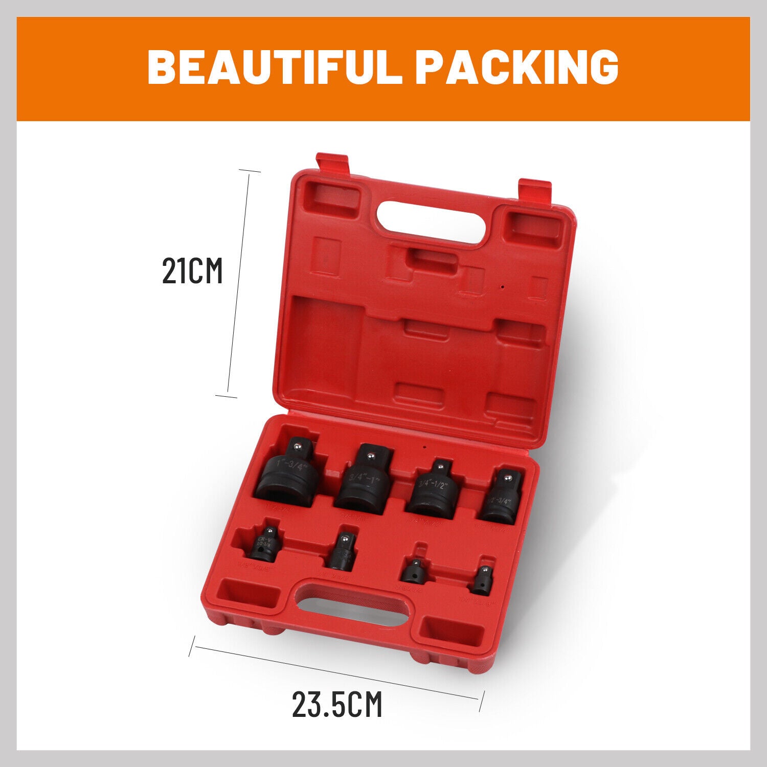 8Pc Impact Socket Reducer Set Heavy Duty Adaptor For Ratchet Wrench With Case