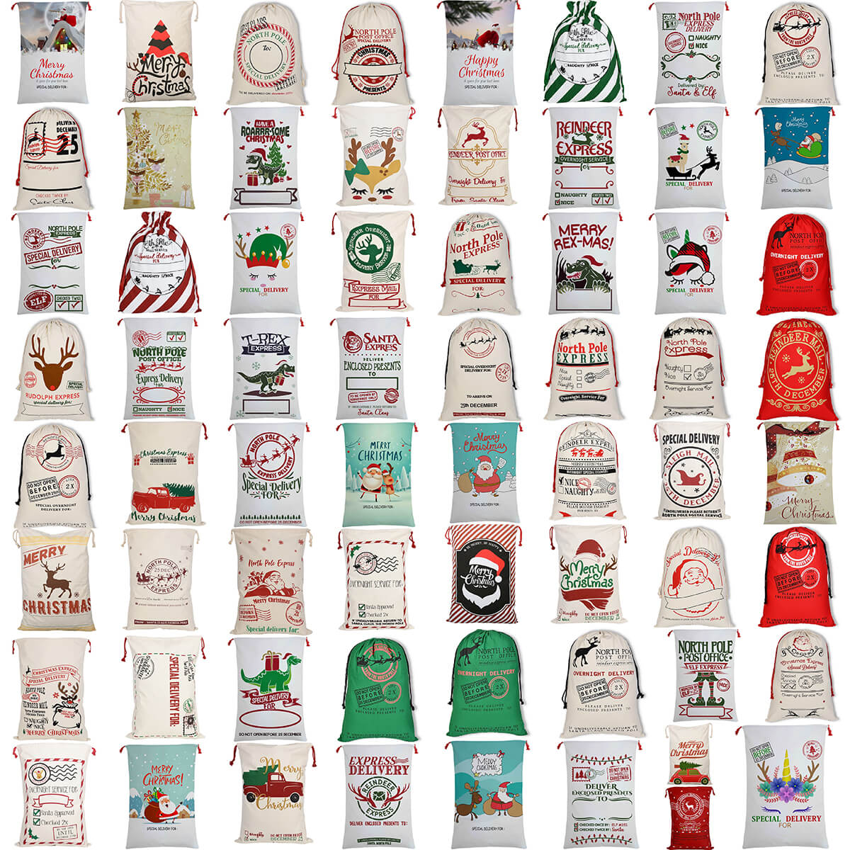 Large Christmas XMAS Hessian Santa Sack Stocking Bag Reindeer Children Gifts Bag, Cream - North Pole Express