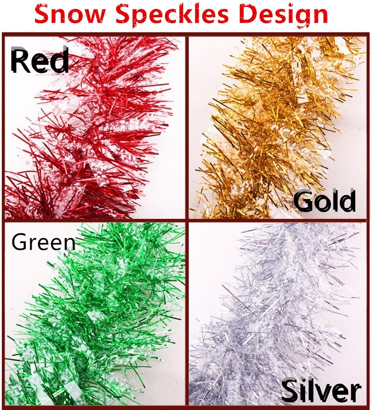 5x 2.5m Christmas Tinsel Xmas Garland Sparkly Snowflake Party Natural Home Décor, Snow Speckles in Green