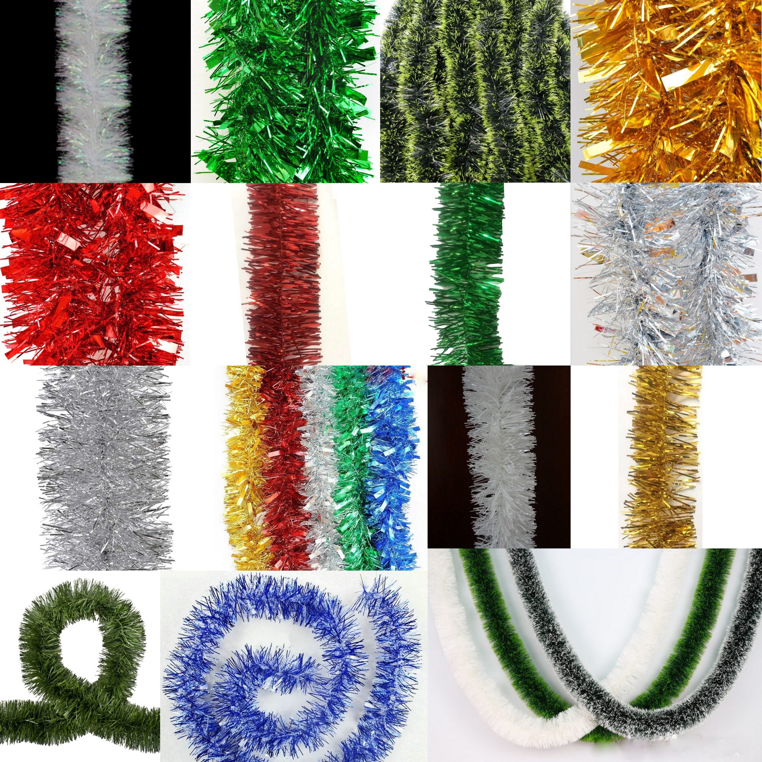 5x 2.5m Christmas Tinsel Xmas Garland Sparkly Snowflake Party Natural Home Décor, Snow Tips in Dark Green