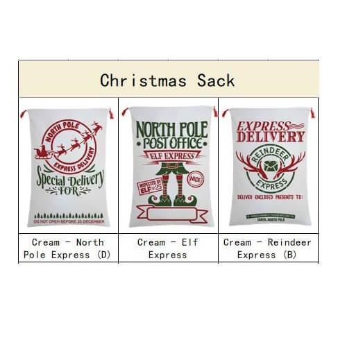 50x70cm Canvas Hessian Christmas Santa Sack Xmas Stocking Reindeer Kids Gift Bag, Cream - Reindeer Mail