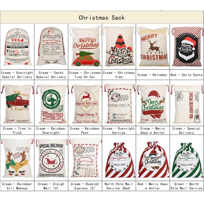 Large Christmas XMAS Hessian Santa Sack Stocking Bag Reindeer Children Gifts Bag, Cream - Reindeer Overnight