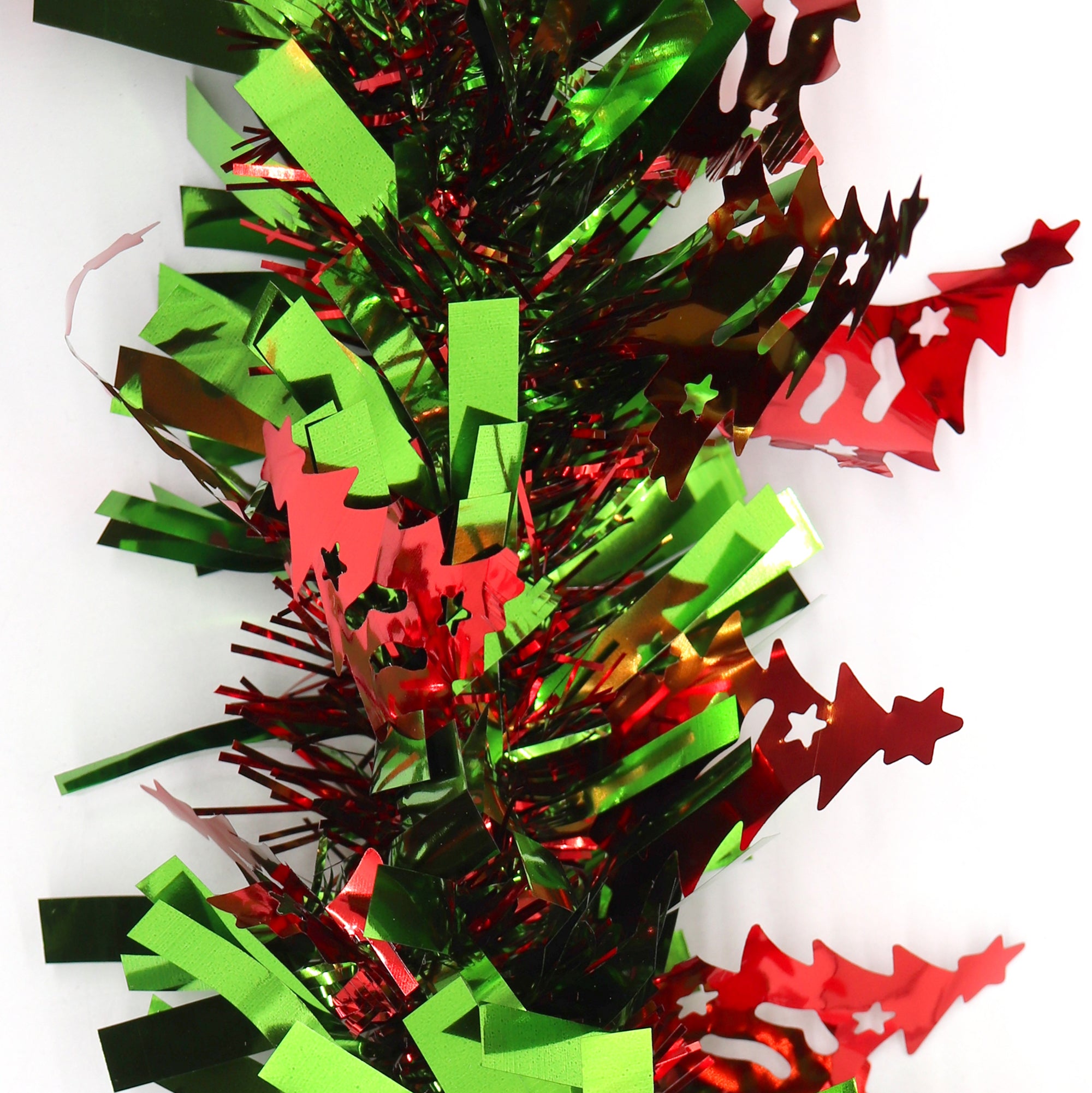 5x 2.5m Christmas Tinsel Xmas Garland Sparkly Snowflake Party Natural Home Décor, Trees (Green Red)