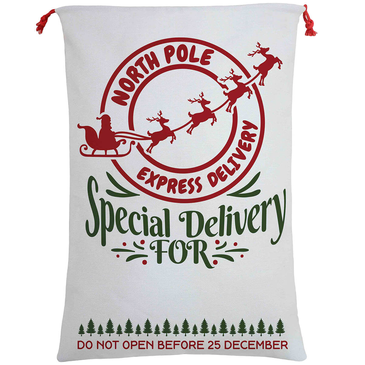 50x70cm Canvas Hessian Christmas Santa Sack Xmas Stocking Reindeer Kids Gift Bag, Cream - North Pole Express (D)