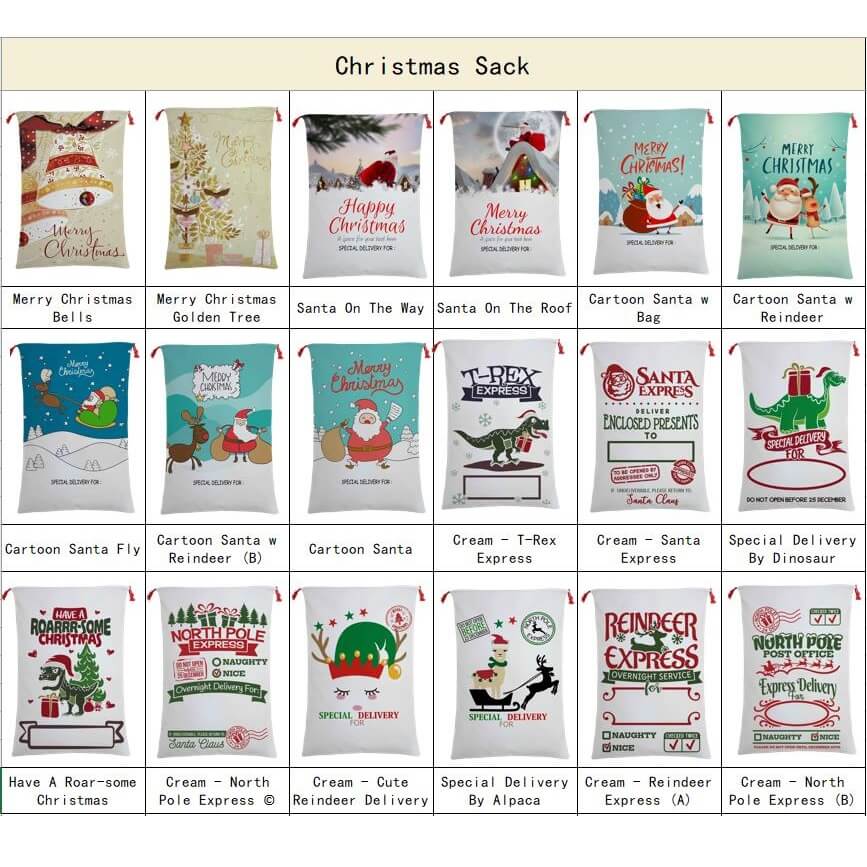Large Christmas XMAS Hessian Santa Sack Stocking Bag Reindeer Children Gifts Bag, Cream - T-Rex Express