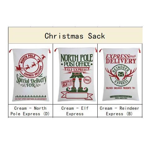 Large Christmas XMAS Hessian Santa Sack Stocking Bag Reindeer Children Gifts Bag, Cream - North Pole Express (B)
