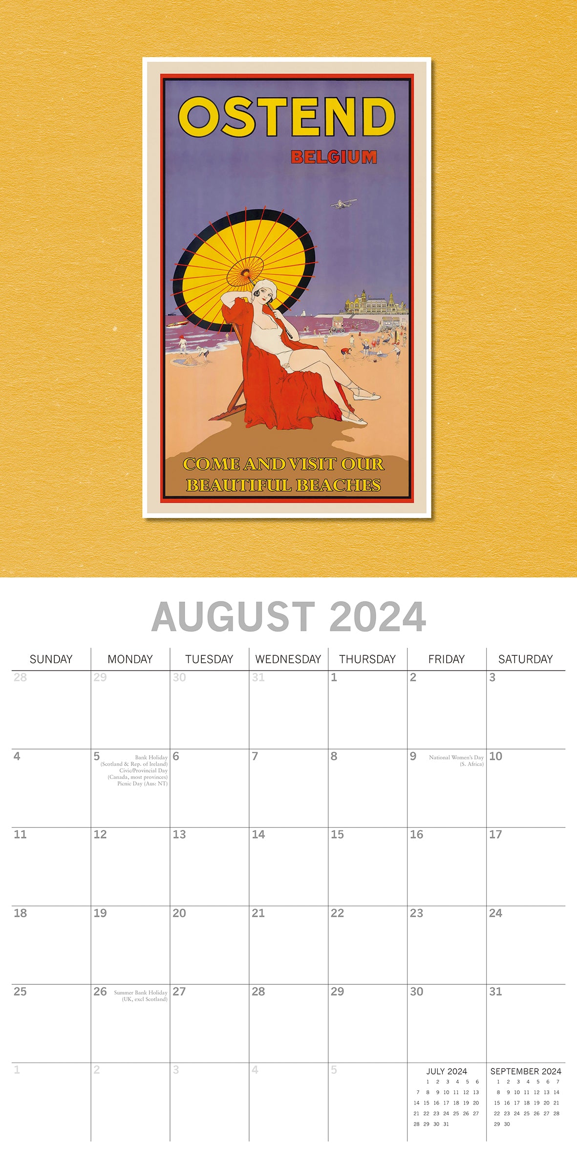 Vintage Travel Posters - 2024 Square Wall Calendar 16 Months Arts Planner Gift