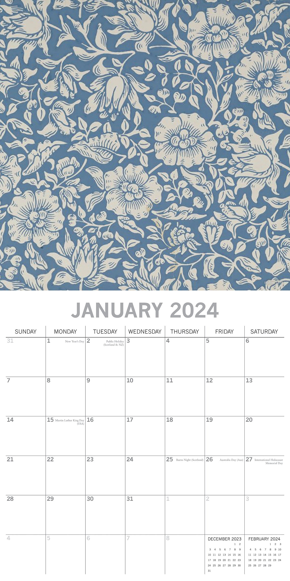 William Morris - Rose - 2024 Square Wall Calendar 16 Months Arts Planner Gift