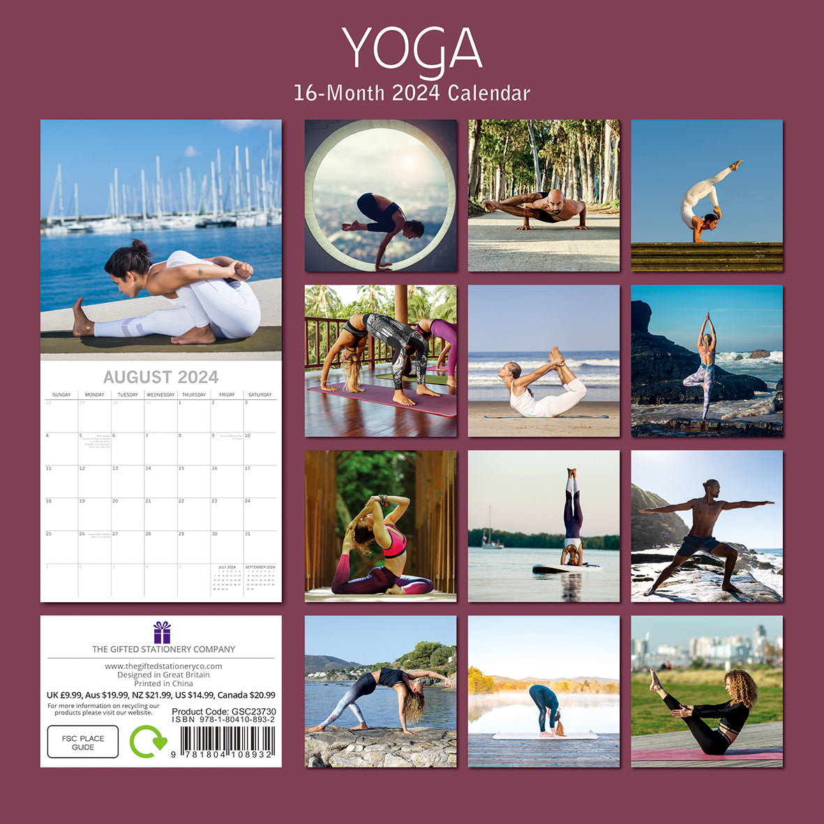 Yoga 2024 Square Wall Calendar 16 Months Premium Planner Christmas New Year Gift