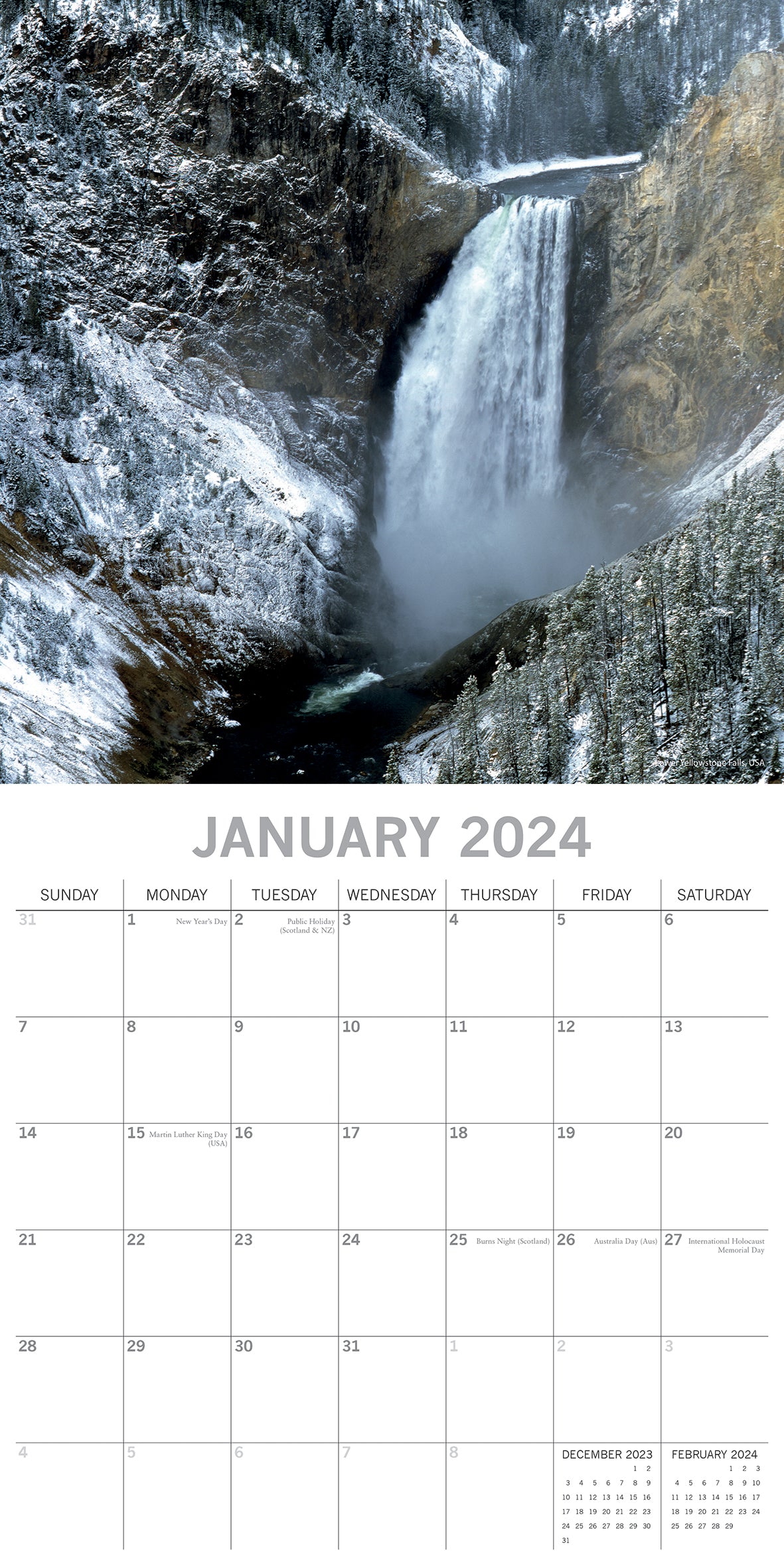 Waterfalls - 2024 Square Wall Calendar 16 Months Planner Christmas New Year Gift